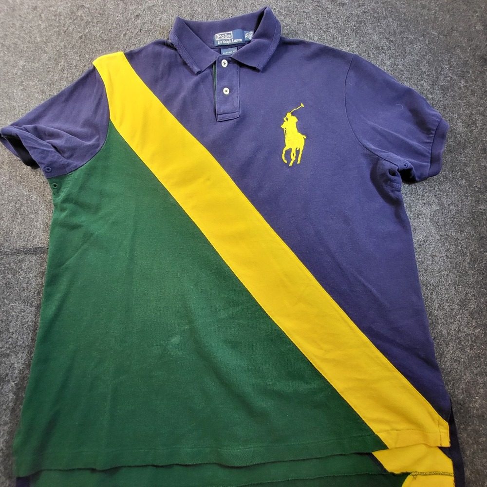 Ralph Lauren Polo Mens  XL Classic Fit  Big Pony Diagonal Vintage 90s Green Blue